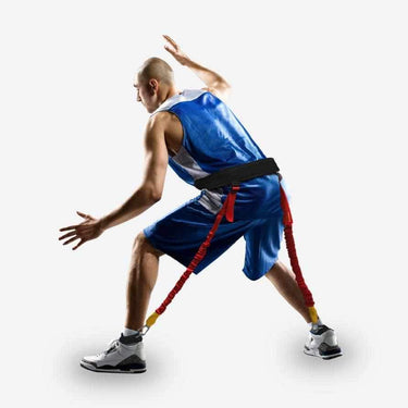 basketball and volleyball resistance band jump trainer to strengthen legs for higher vertical reaction response.